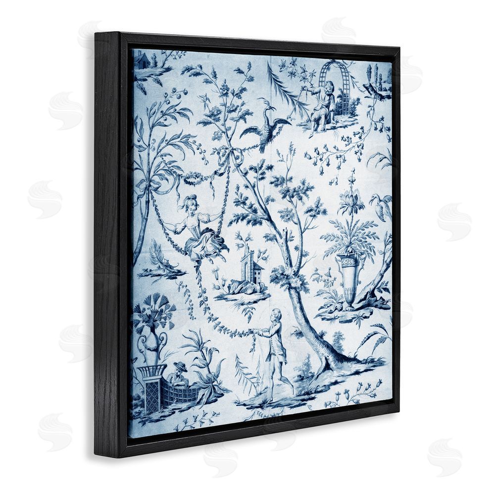 Vintage Hustle Vintage Toile Scene Black Floating Frame Canvas Wall Art Print