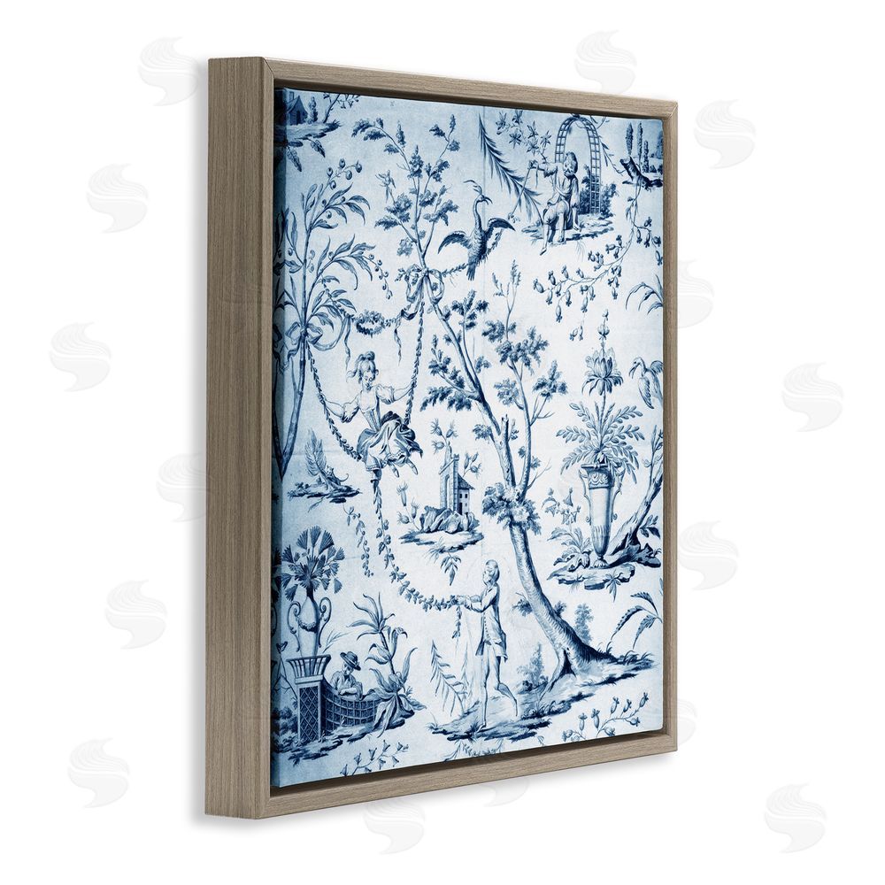 Vintage Hustle Vintage Toile Scene Brown Floating Frame Canvas Wall Art Print