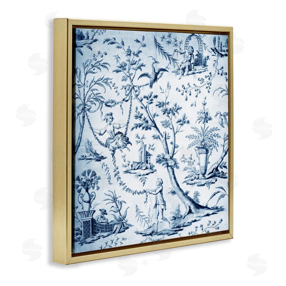Vintage Hustle Vintage Toile Scene Gold Floating Frame Canvas Wall Art Print