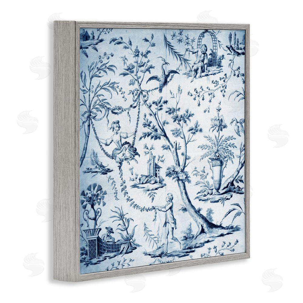 Vintage Hustle Vintage Toile Scene Gray Framed Giclee Print Wall Art