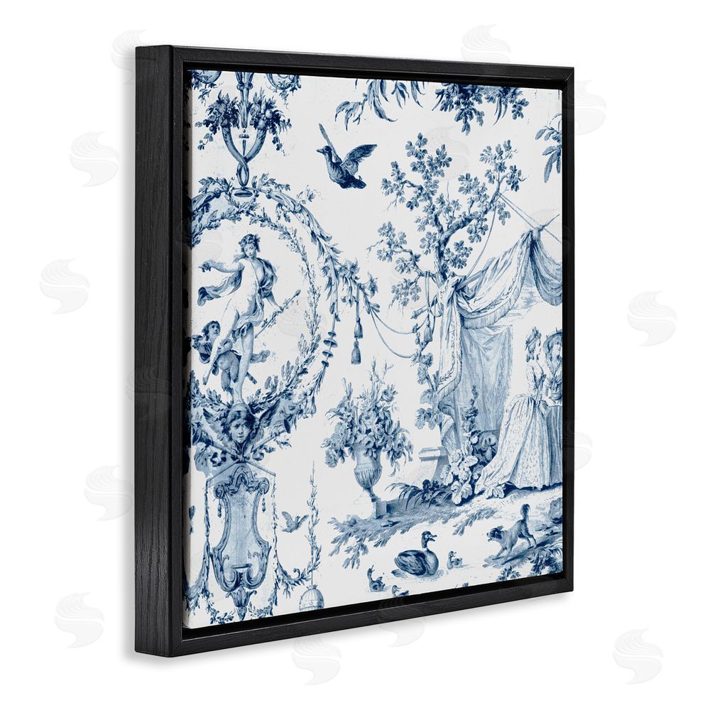 Vintage Hustle Classic Toile Scene Black Floating Frame Canvas Wall Art Print