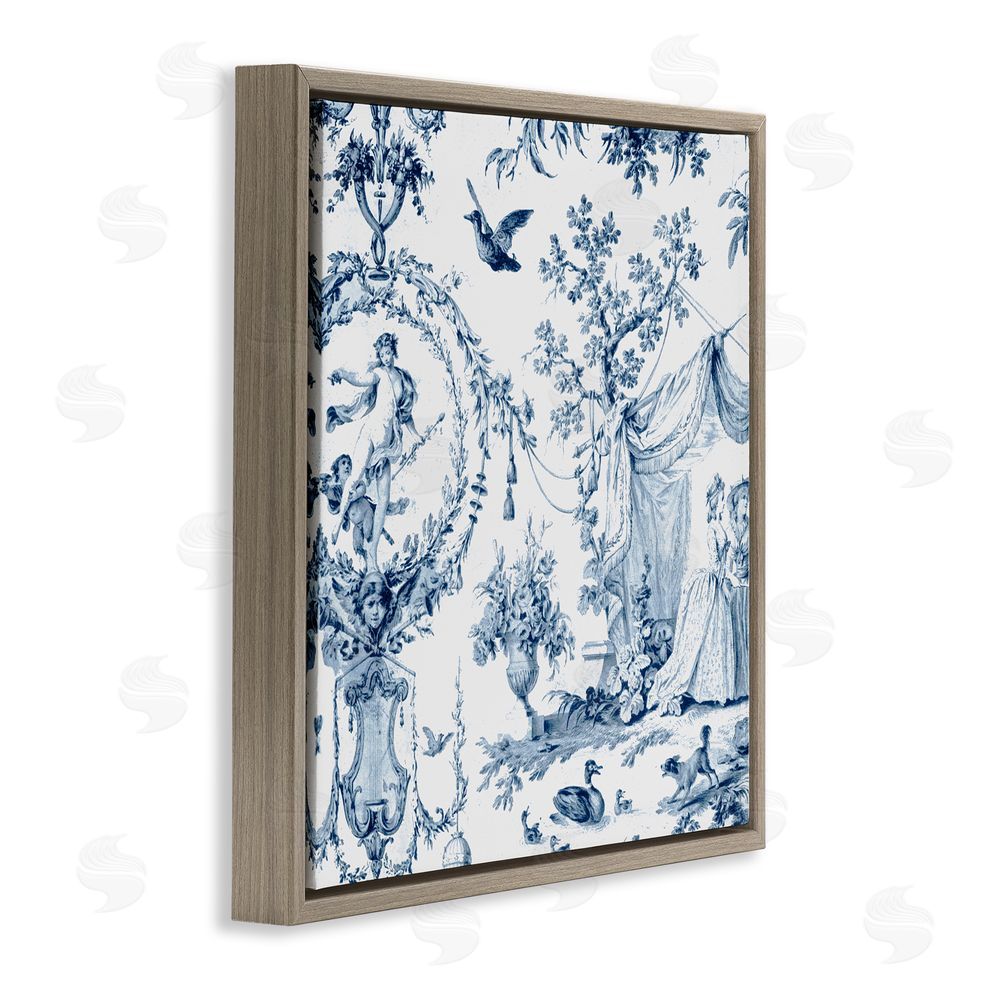 Vintage Hustle Classic Toile Scene Brown Floating Frame Canvas Wall Art Print