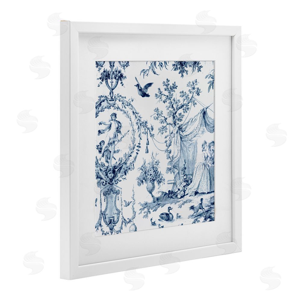 Vintage Hustle Classic Toile Scene White Framed Print Under Glass Wall Art