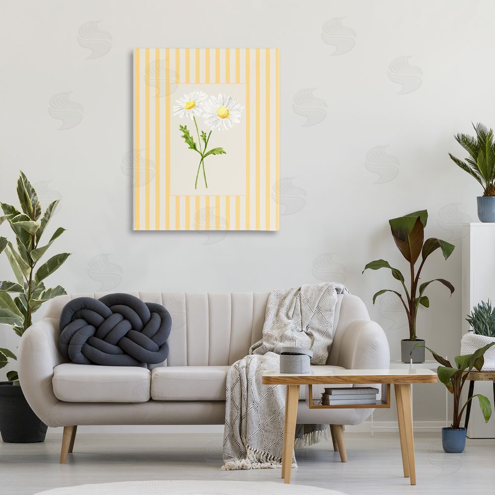 Lisa Wehmeyer Yellow Stripe Daisy Stretched Canvas Wall Art Print in Room