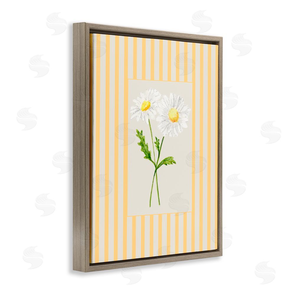 Lisa Wehmeyer Yellow Stripe Daisy Brown Floating Frame Canvas Wall Art Print