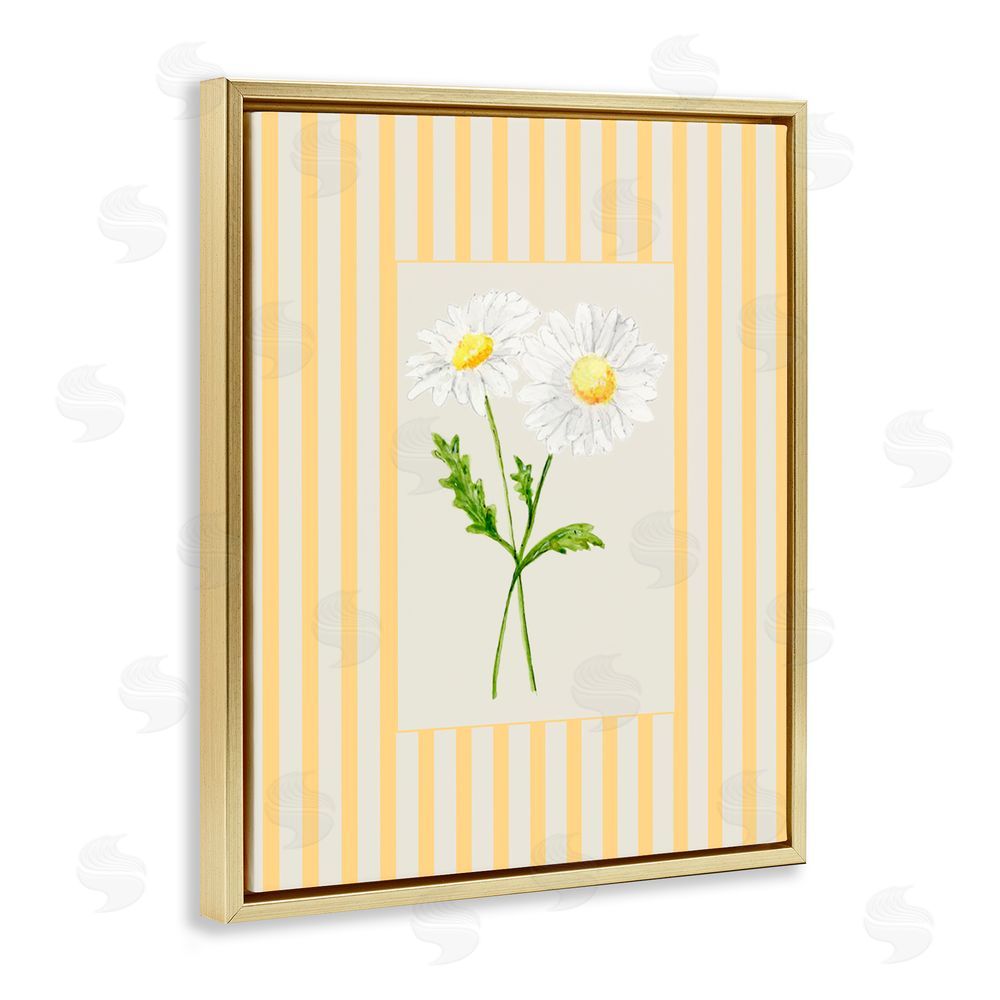 Lisa Wehmeyer Yellow Stripe Daisy Gold Floating Frame Canvas Wall Art Print