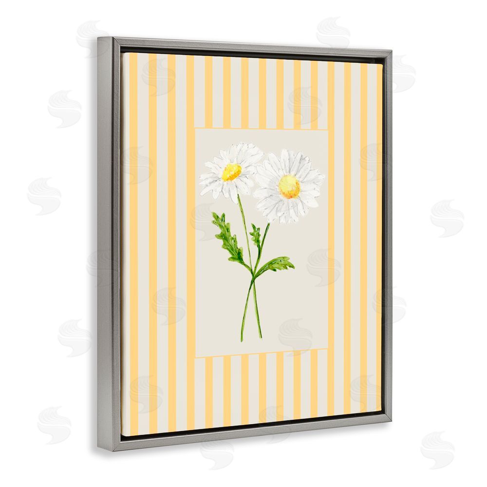 Lisa Wehmeyer Yellow Stripe Daisy Gray Floating Frame Canvas Wall Art Print