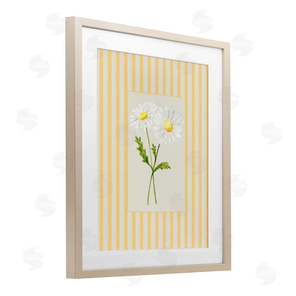 Lisa Wehmeyer Yellow Stripe Daisy Brown Framed Print Under Glass Wall Art