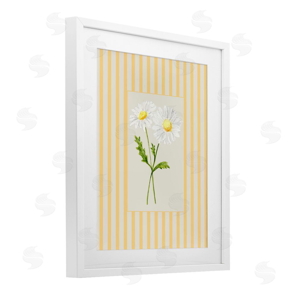 Lisa Wehmeyer Yellow Stripe Daisy White Framed Print Under Glass Wall Art
