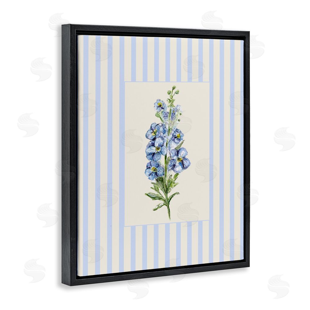 Lisa Wehmeyer Blue Stripe Larkspur Black Floating Frame Canvas Wall Art Print