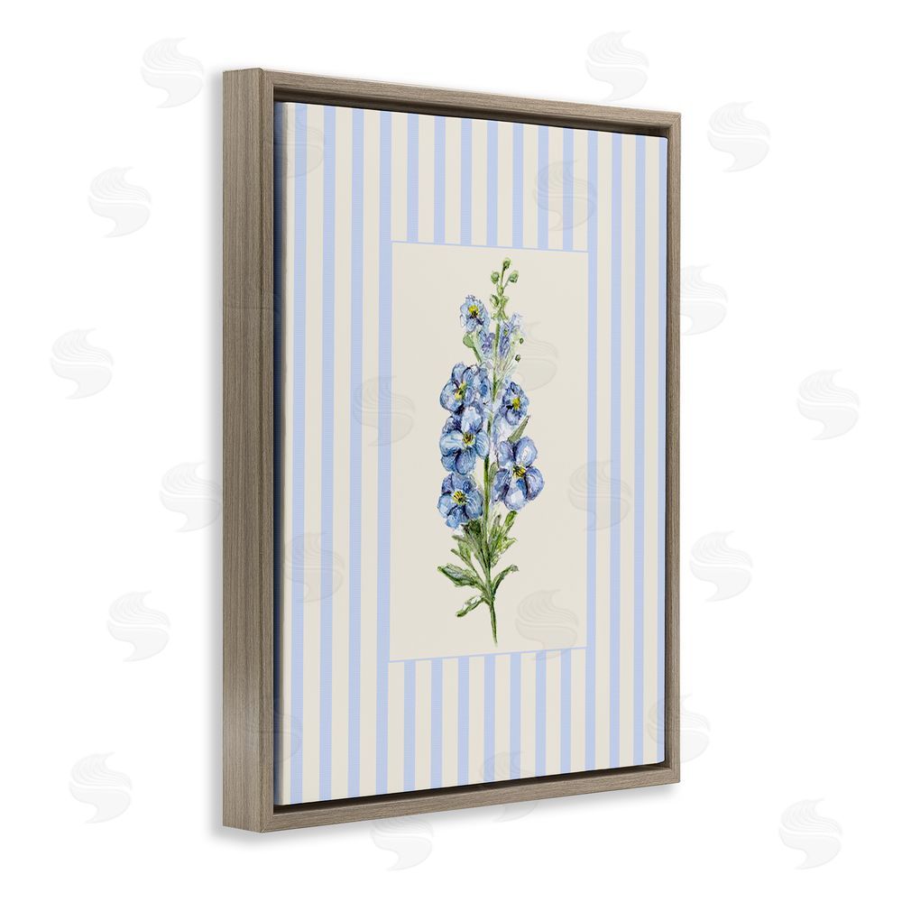 Lisa Wehmeyer Blue Stripe Larkspur Brown Floating Frame Canvas Wall Art Print