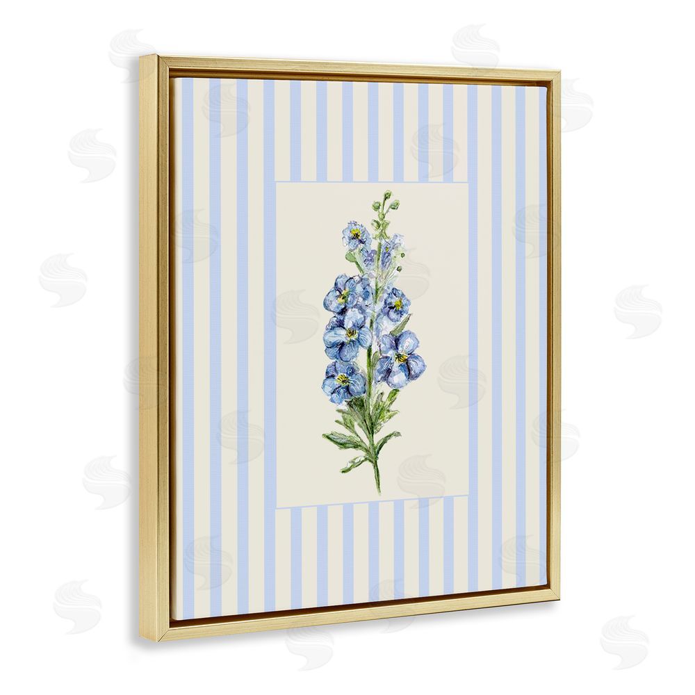 Lisa Wehmeyer Blue Stripe Larkspur Gold Floating Frame Canvas Wall Art Print