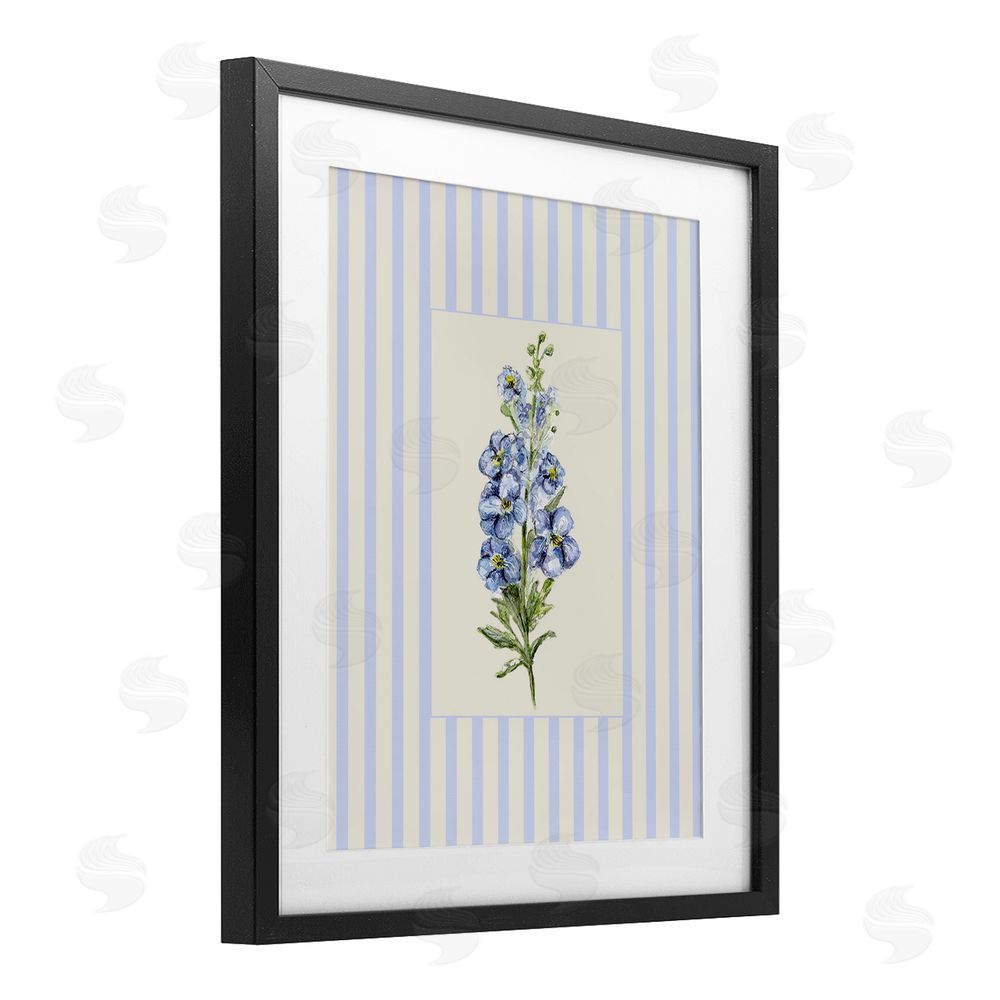Lisa Wehmeyer Blue Stripe Larkspur Black Framed Print Under Glass Wall Art