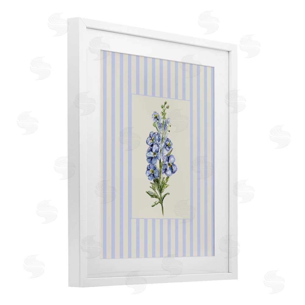 Lisa Wehmeyer Blue Stripe Larkspur White Framed Print Under Glass Wall Art