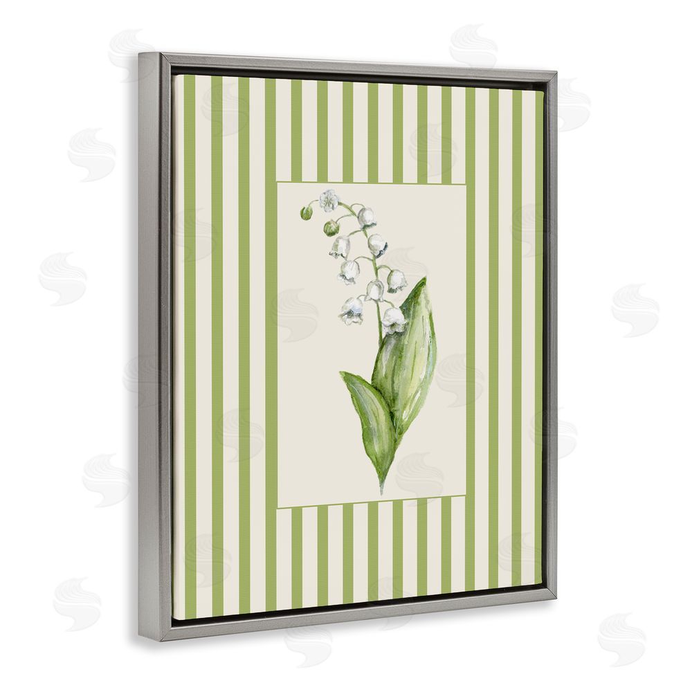 Lisa Wehmeyer Striped Lily Of The Valley Gray Floating Frame Canvas Wall Art Print