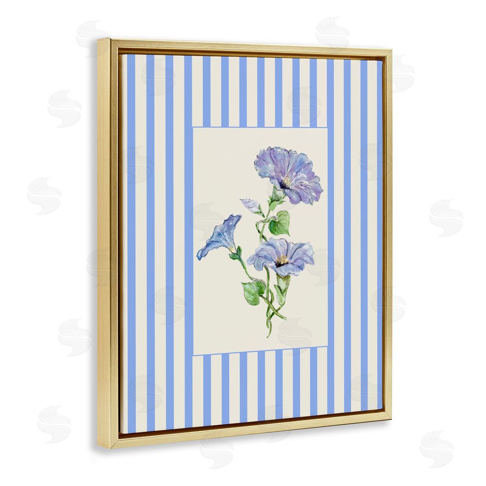 Lisa Wehmeyer Blue Stripe Morning Glory Gold Floating Frame Canvas Wall Art Print