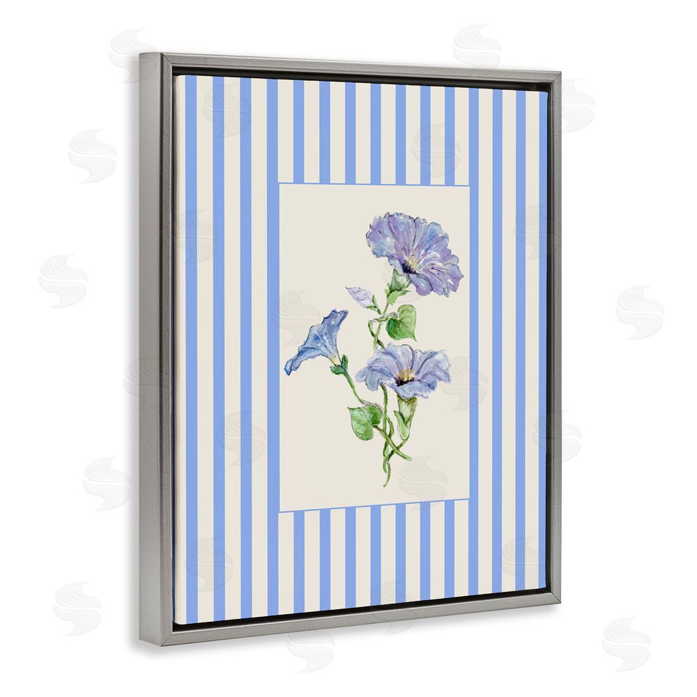 Lisa Wehmeyer Blue Stripe Morning Glory Gray Floating Frame Canvas Wall Art Print
