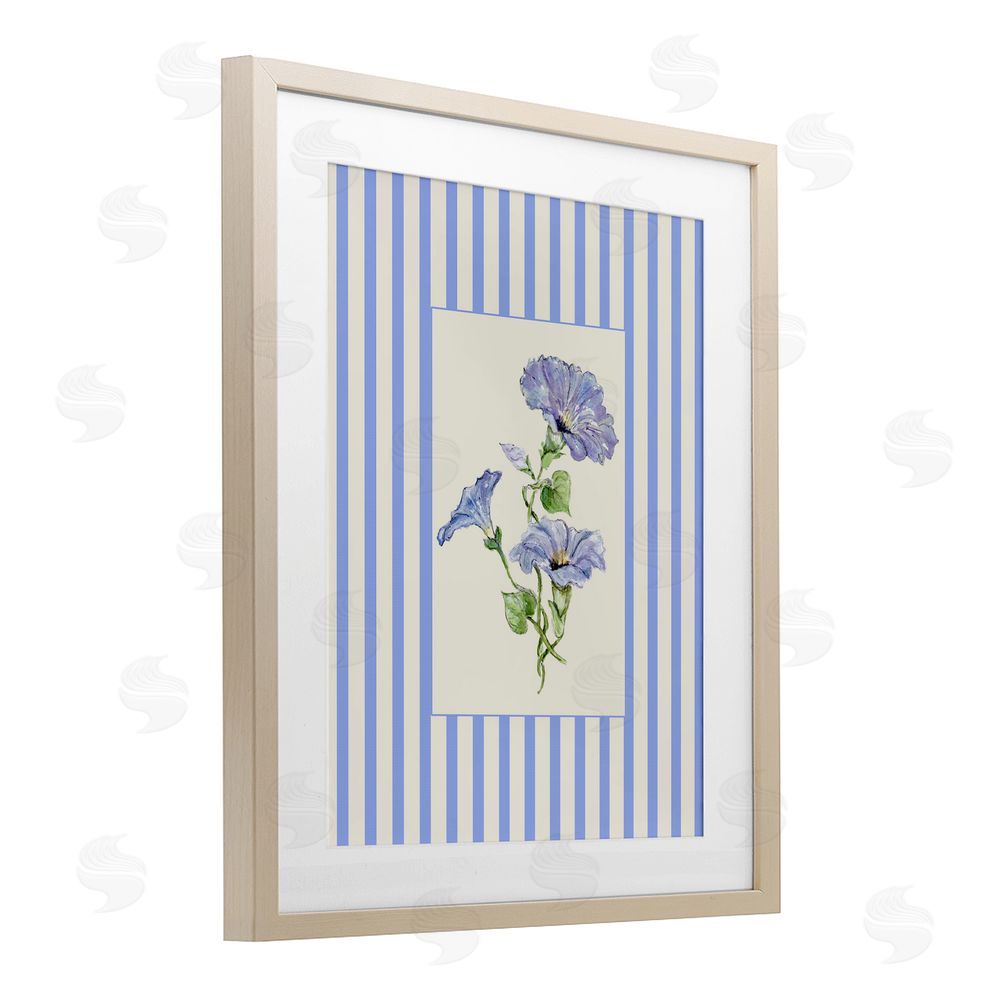 Lisa Wehmeyer Blue Stripe Morning Glory Brown Framed Print Under Glass Wall Art