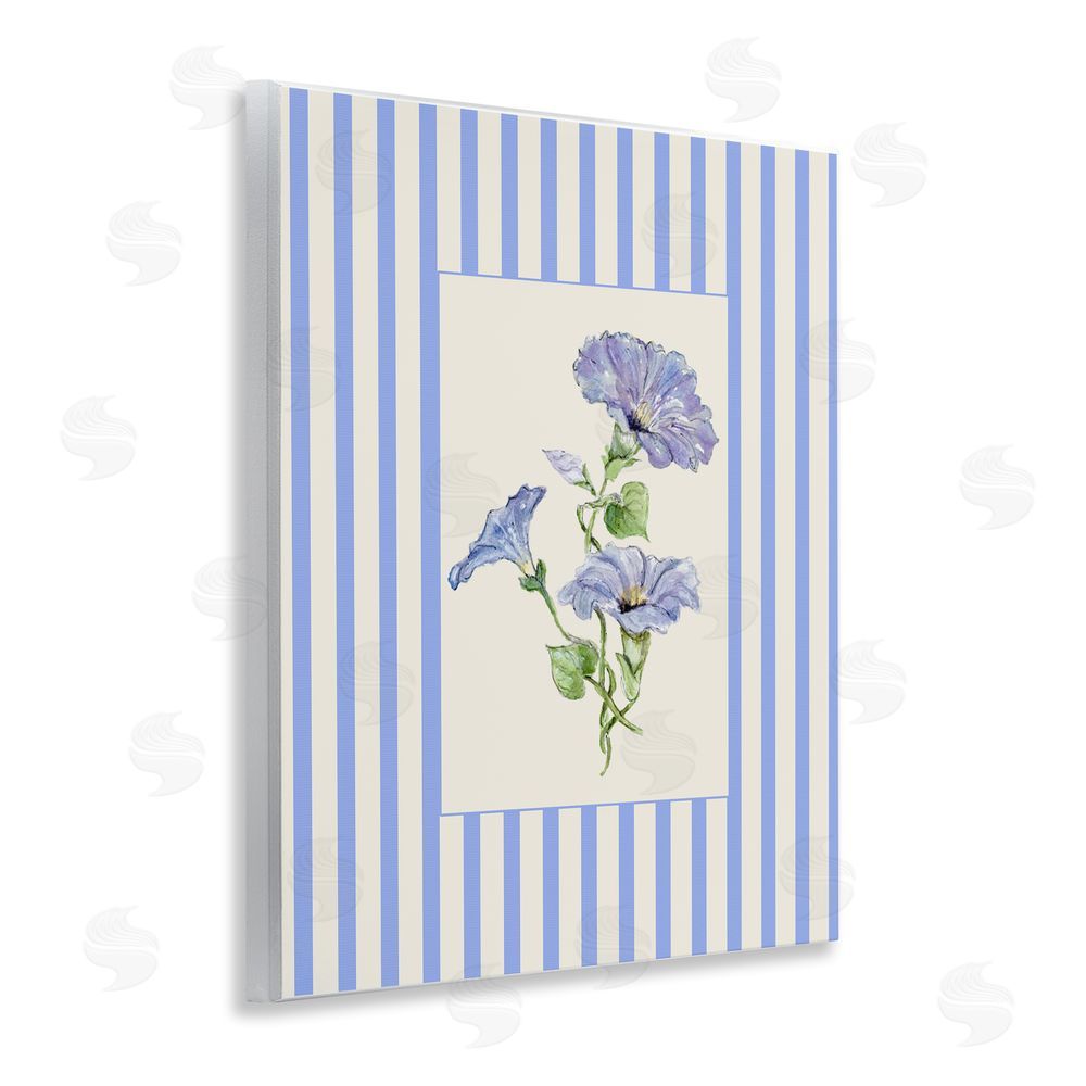 Lisa Wehmeyer Blue Stripe Morning Glory Wooden Wall Plaque Art Print