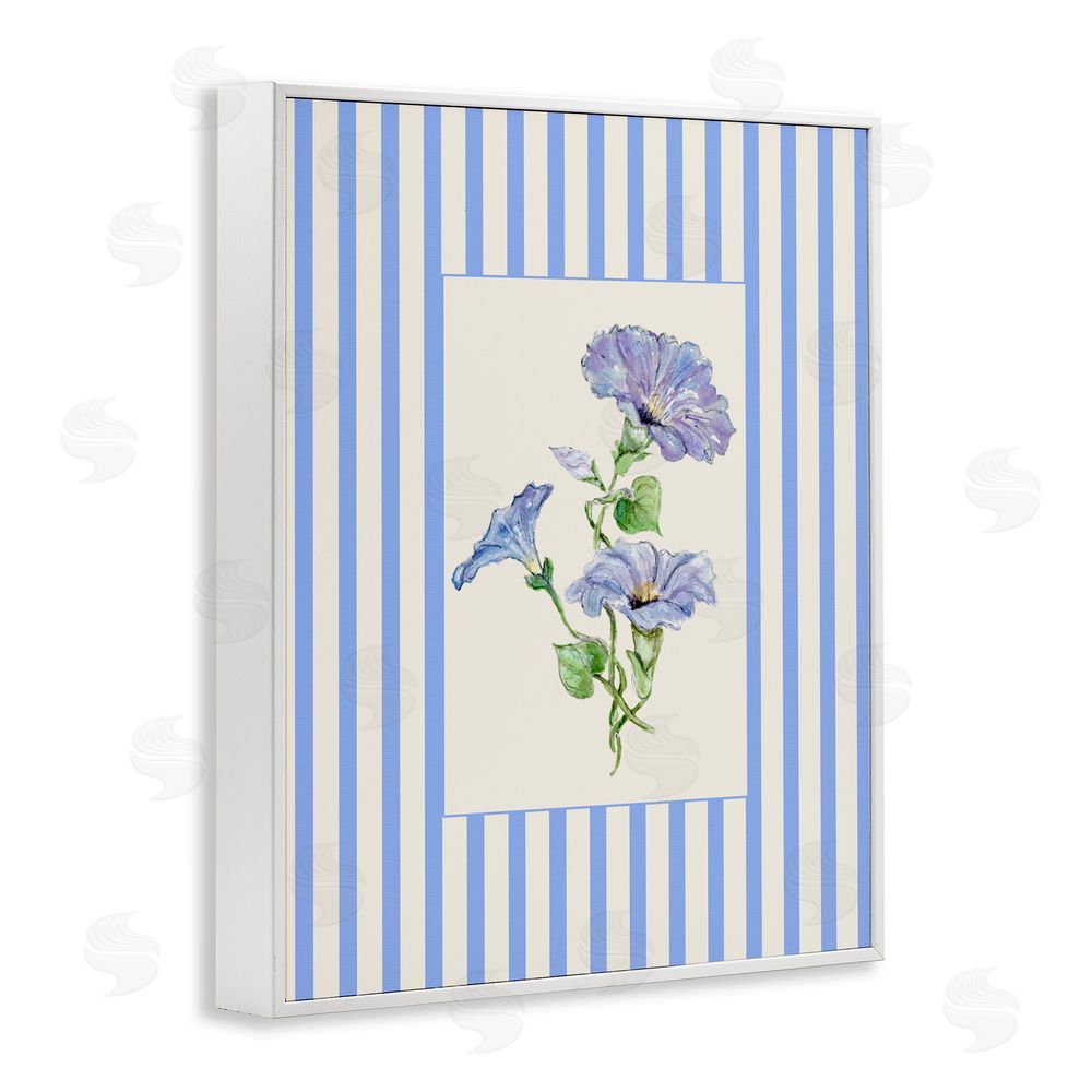 Lisa Wehmeyer Blue Stripe Morning Glory White Framed Giclee Print Wall Art