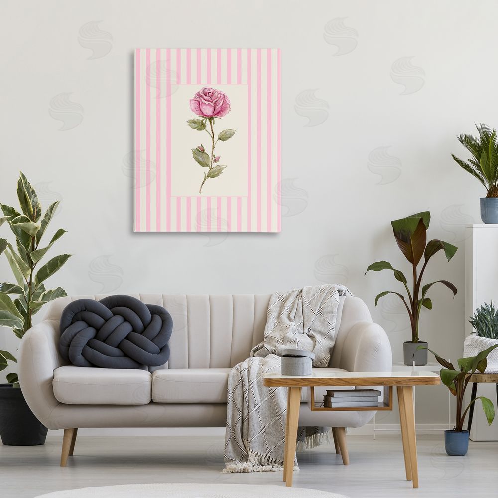 Lisa Wehmeyer Pink Stripe Rose Stretched Canvas Wall Art Print in Room