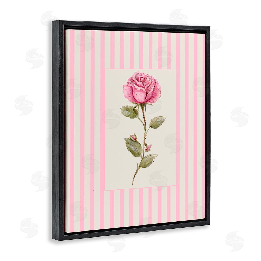Lisa Wehmeyer Pink Stripe Rose Black Floating Frame Canvas Wall Art Print