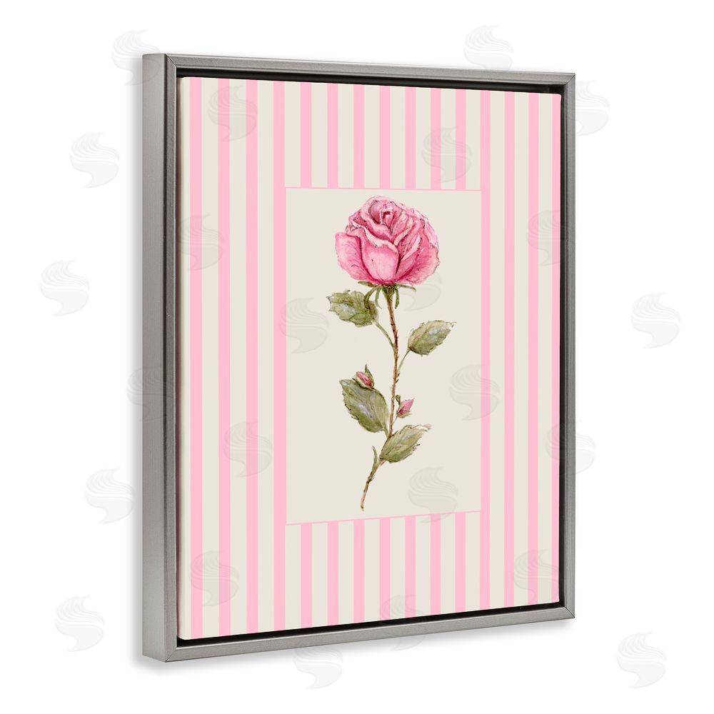 Lisa Wehmeyer Pink Stripe Rose Gray Floating Frame Canvas Wall Art Print
