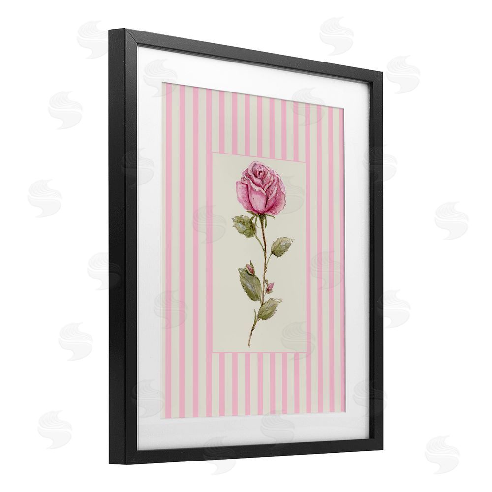 Lisa Wehmeyer Pink Stripe Rose Black Framed Print Under Glass Wall Art