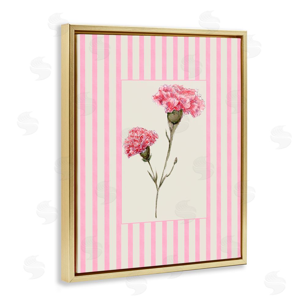 Lisa Wehmeyer Pink Stripe Carnation Gold Floating Frame Canvas Wall Art Print