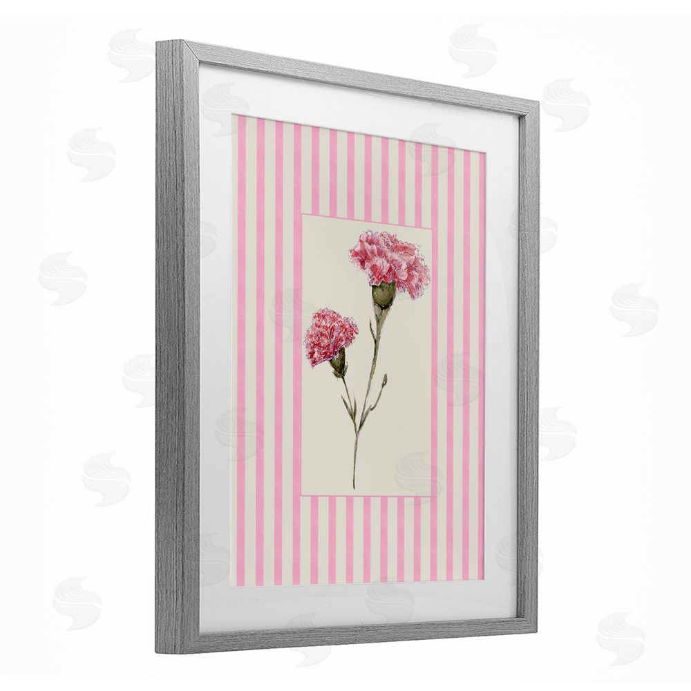 Lisa Wehmeyer Pink Stripe Carnation Gray Framed Print Under Glass Wall Art