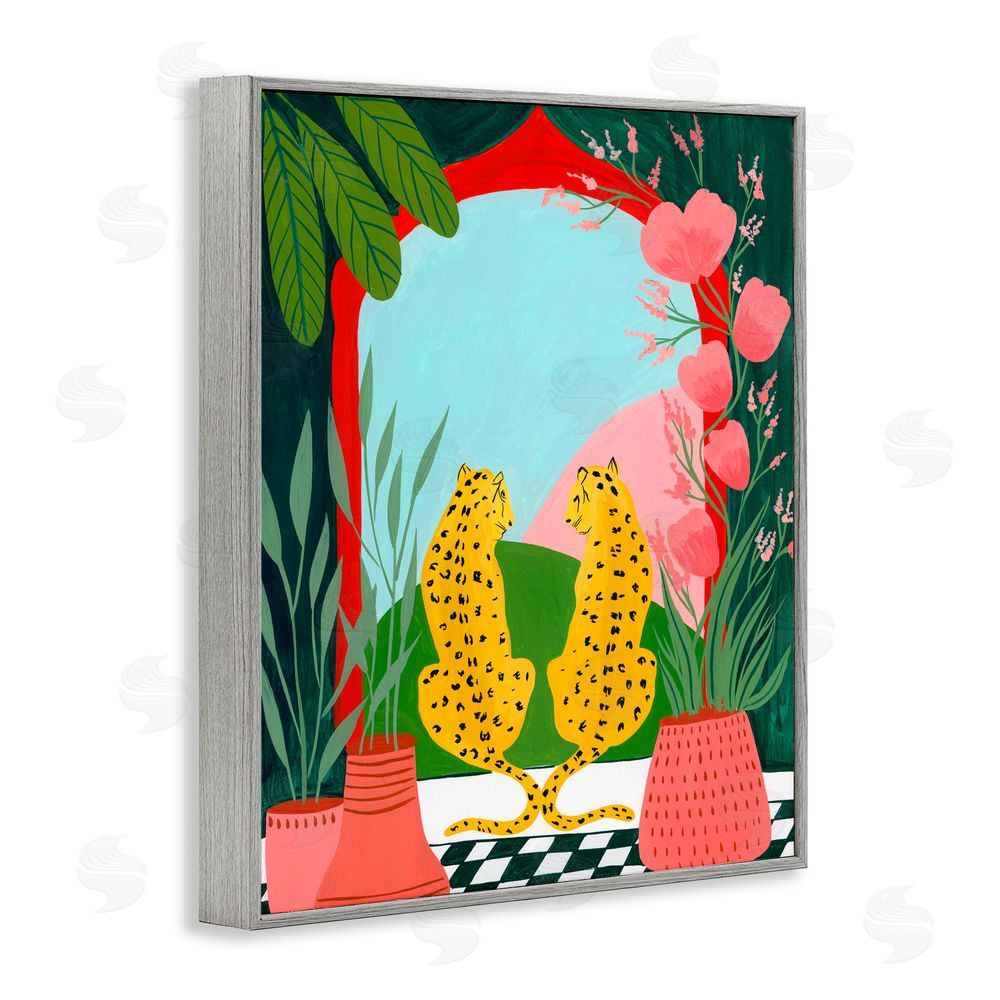 Nabeela Rumi Twin Leopard & Plants Gray Framed Giclee Print Wall Art