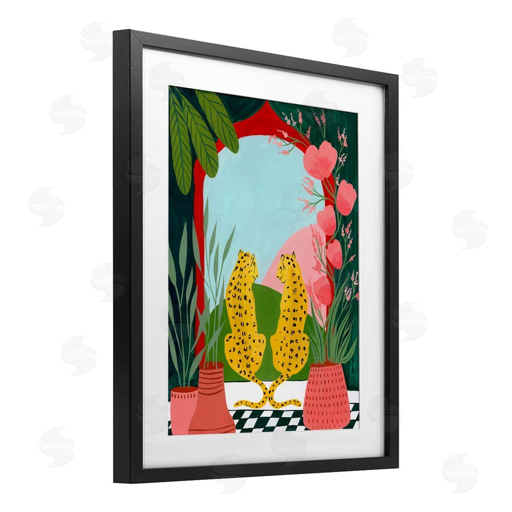 Nabeela Rumi Twin Leopard & Plants Black Framed Print Under Glass Wall Art