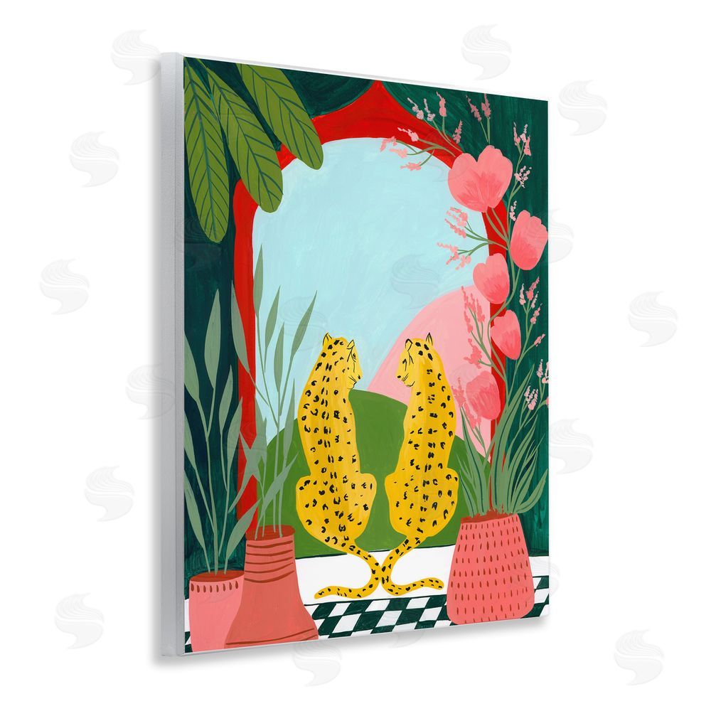 Nabeela Rumi Twin Leopard & Plants Wooden Wall Plaque Art Print