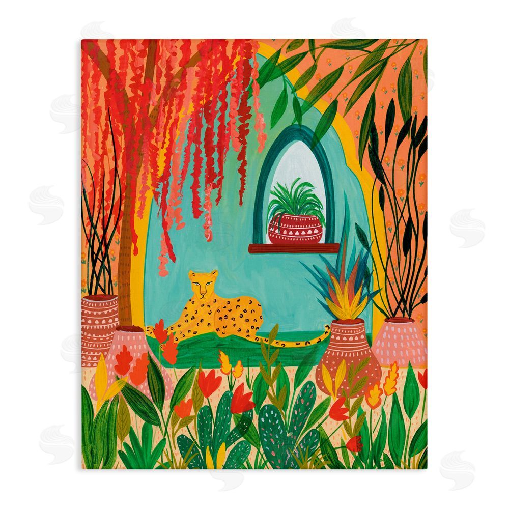 Nabeela Rumi Lone Leopard Among Botanicals Stretched Canvas Wall Art Print