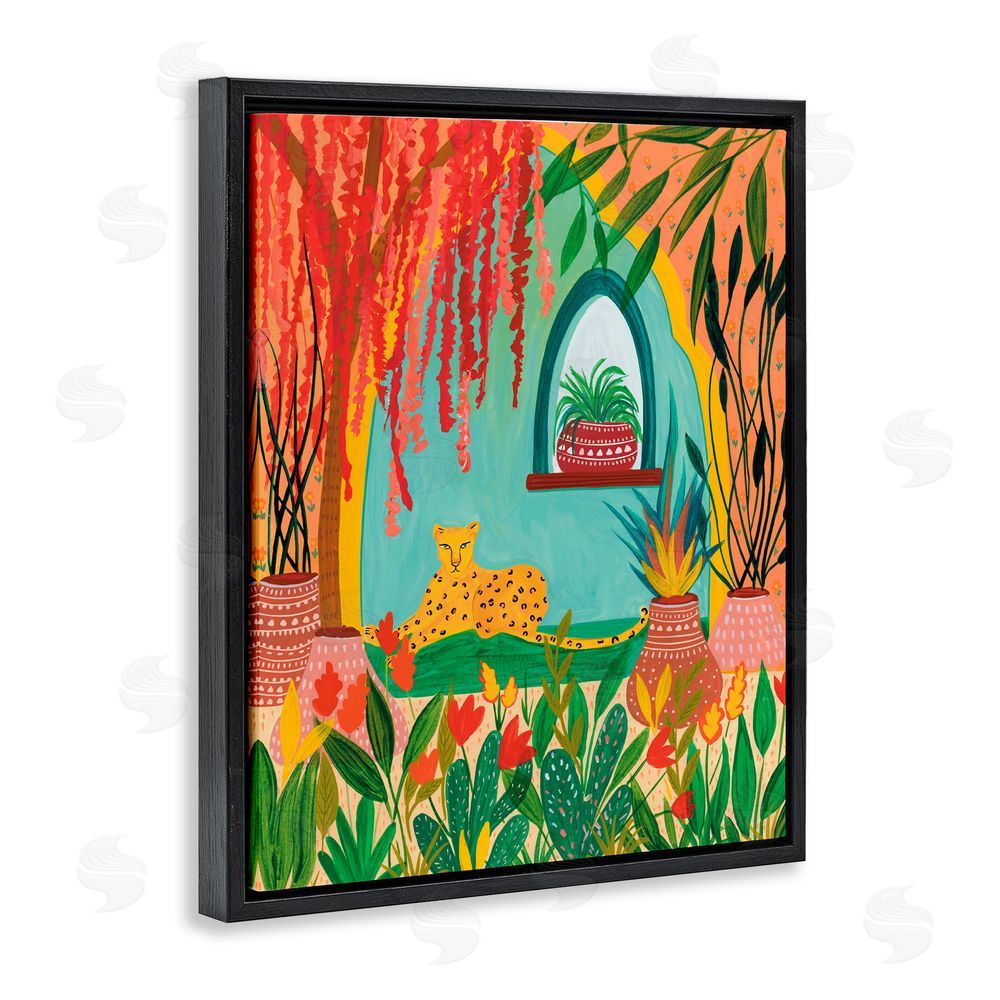 Nabeela Rumi Lone Leopard Among Botanicals Black Floating Frame Canvas Wall Art Print