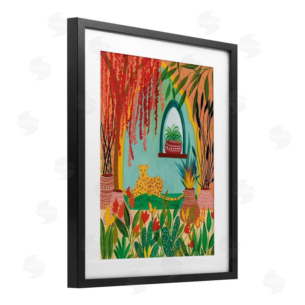 Nabeela Rumi Lone Leopard Among Botanicals Black Framed Print Under Glass Wall Art