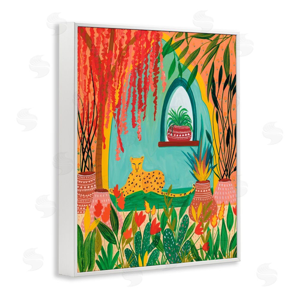 Nabeela Rumi Lone Leopard Among Botanicals White Framed Giclee Print Wall Art