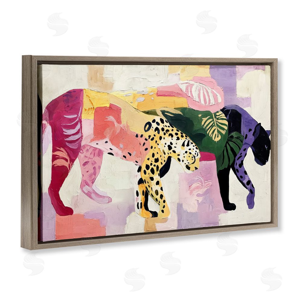 Annabelle Hall Candy Cats Tropical Wildlife Brown Floating Frame Canvas Wall Art Print