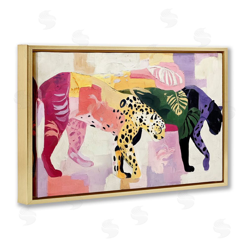 Annabelle Hall Candy Cats Tropical Wildlife Gold Floating Frame Canvas Wall Art Print