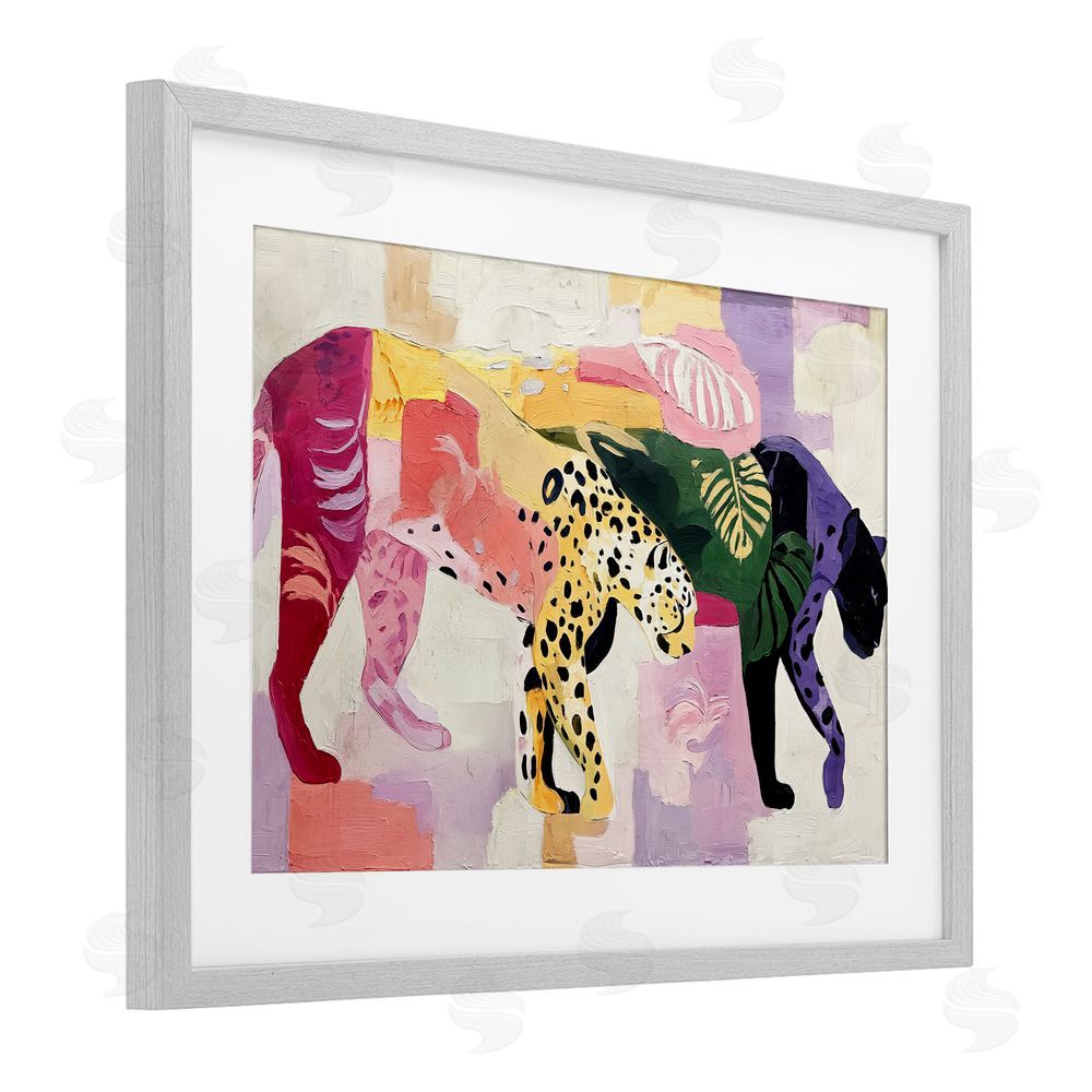 Annabelle Hall Candy Cats Tropical Wildlife Gray Framed Print Under Glass Wall Art