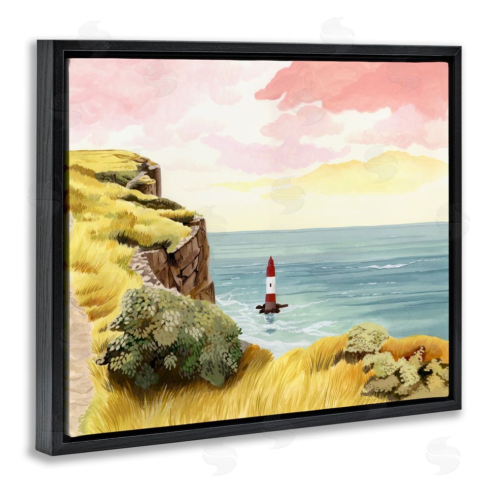Courtney Haley Beachy Head Lone Lighthouse Black Floating Frame Canvas Wall Art Print
