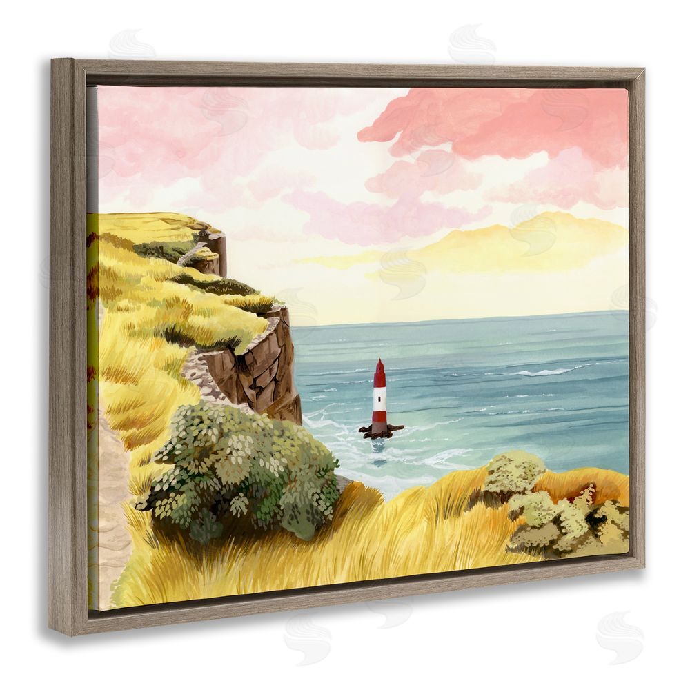 Courtney Haley Beachy Head Lone Lighthouse Brown Floating Frame Canvas Wall Art Print