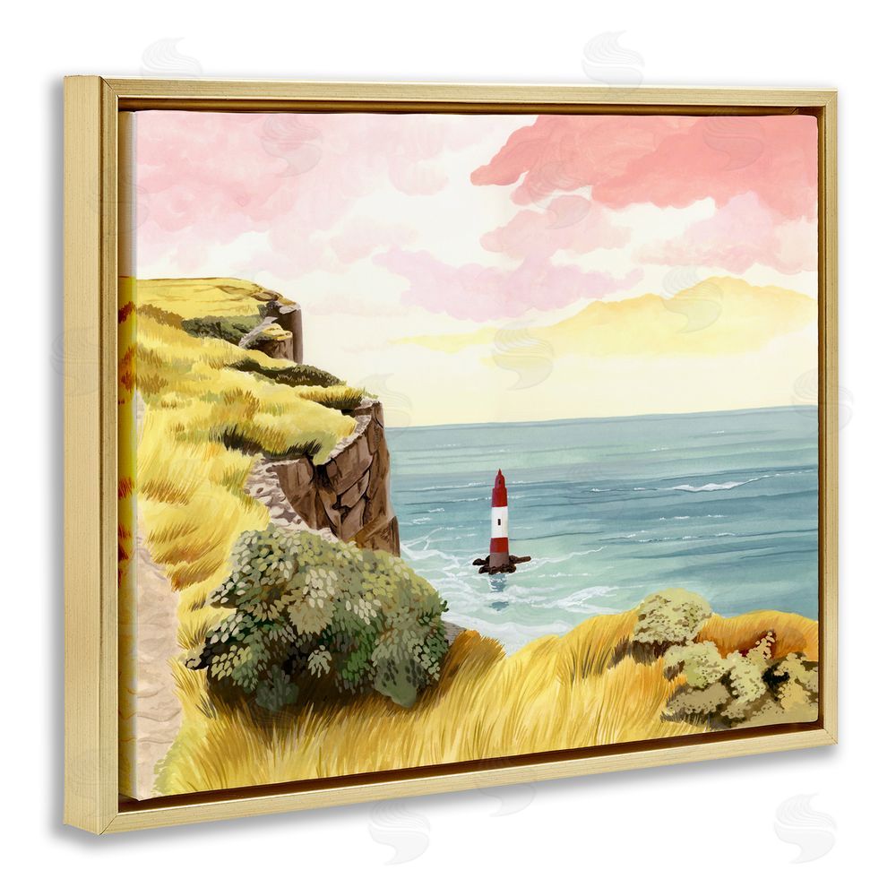 Courtney Haley Beachy Head Lone Lighthouse Gold Floating Frame Canvas Wall Art Print