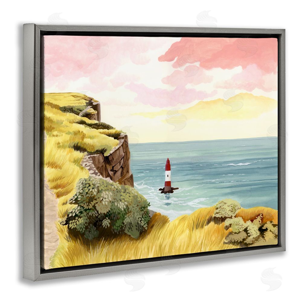 Courtney Haley Beachy Head Lone Lighthouse Gray Floating Frame Canvas Wall Art Print