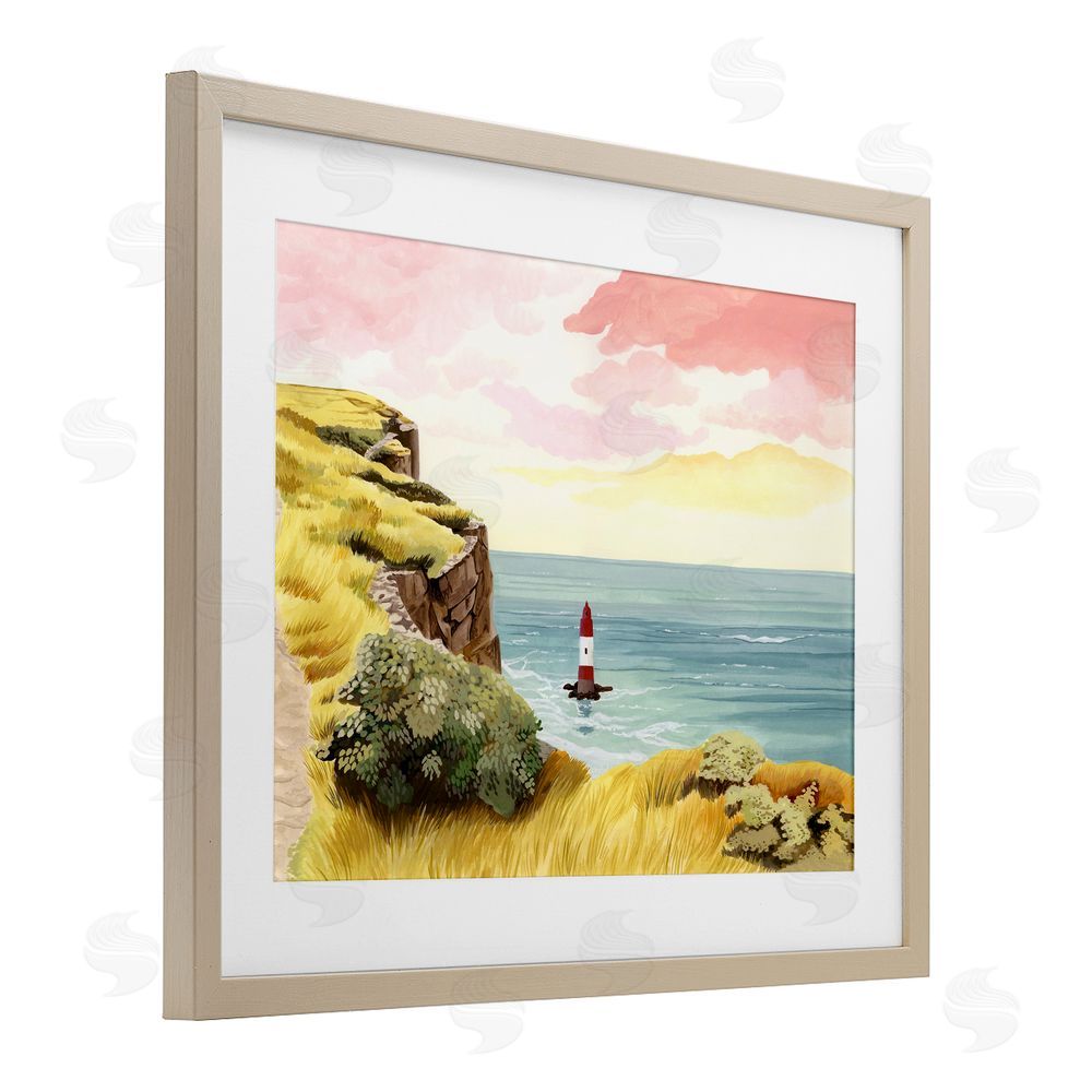Courtney Haley Beachy Head Lone Lighthouse Brown Framed Print Under Glass Wall Art