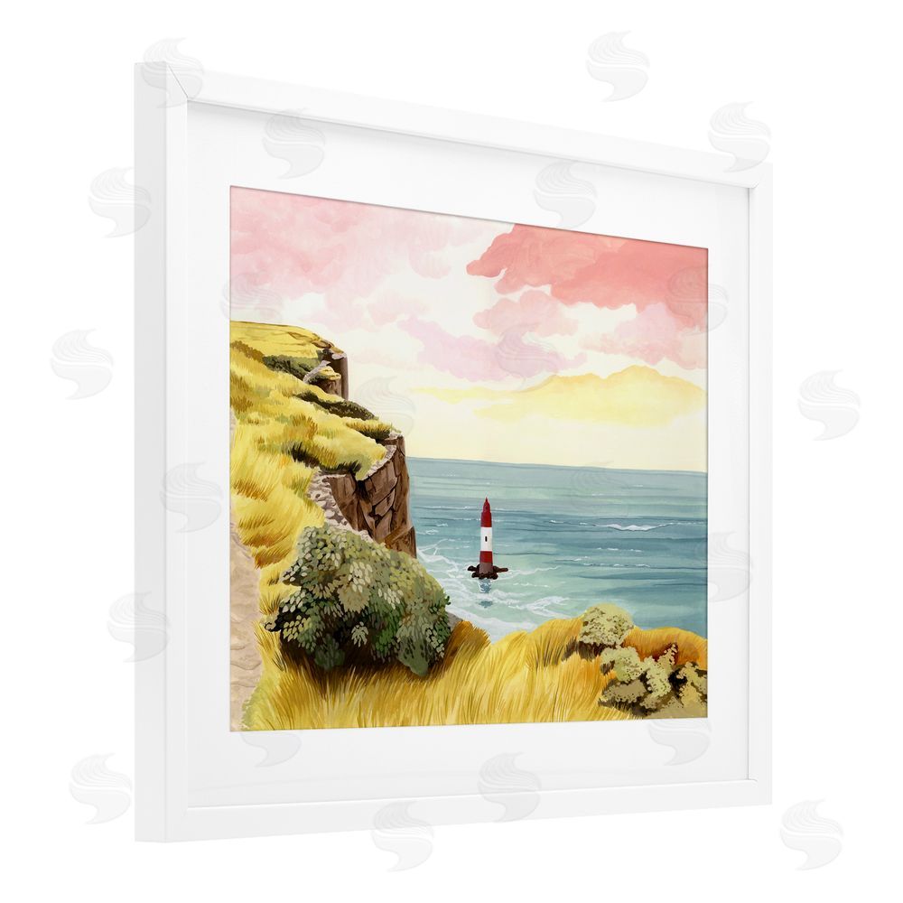 Courtney Haley Beachy Head Lone Lighthouse White Framed Print Under Glass Wall Art