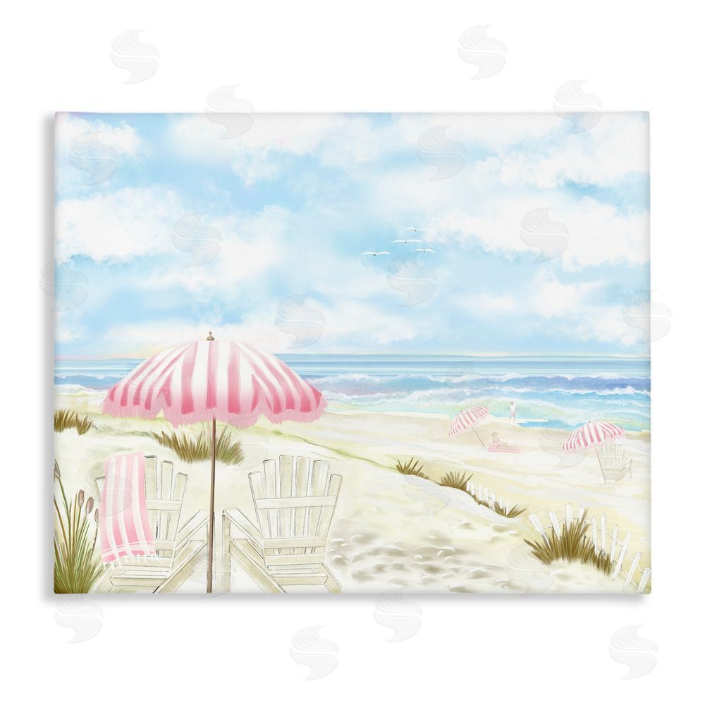 Lori Mosley Seascape with Pink Umbrella Stretched Canvas Wall Art Print