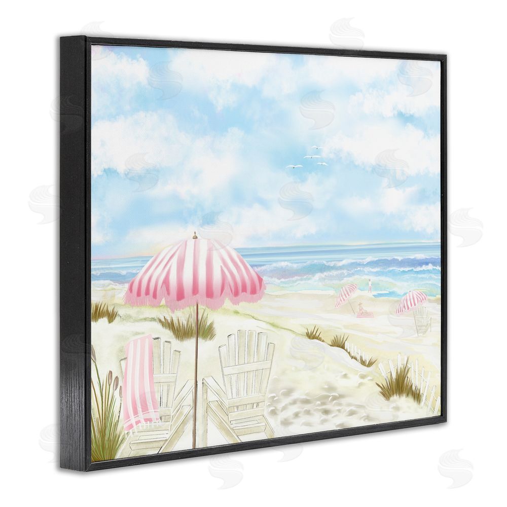 Lori Mosley Seascape with Pink Umbrella Black Framed Giclee Print Wall Art