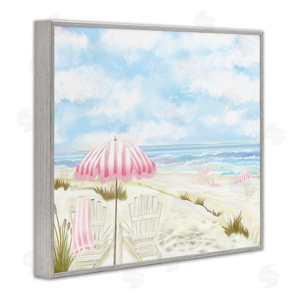 Lori Mosley Seascape with Pink Umbrella Gray Framed Giclee Print Wall Art