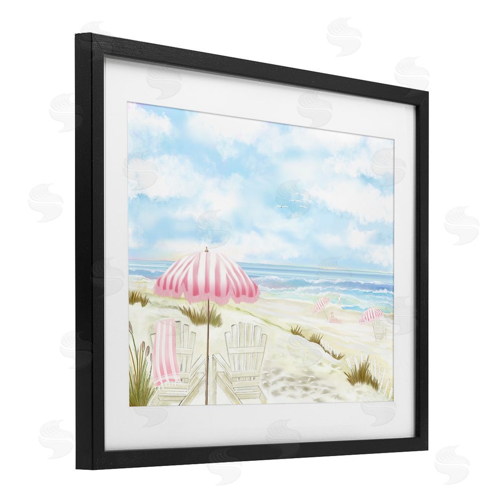 Lori Mosley Seascape with Pink Umbrella Black Framed Print Under Glass Wall Art